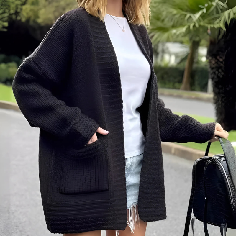 Women’s Longline Cardigan Oversized Ribbed Knit with Open Front