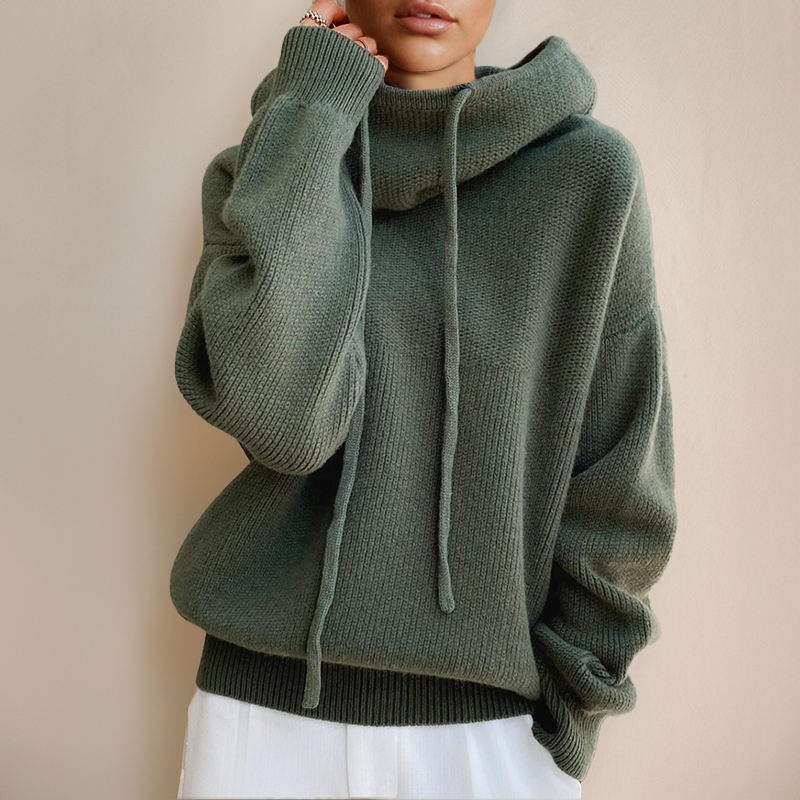 Women’s Ribbed Turtleneck Hoodie with Long Sleeves