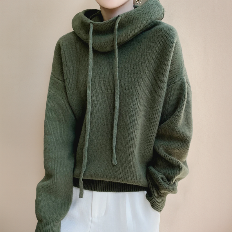Women’s Ribbed Turtleneck Hoodie with Long Sleeves