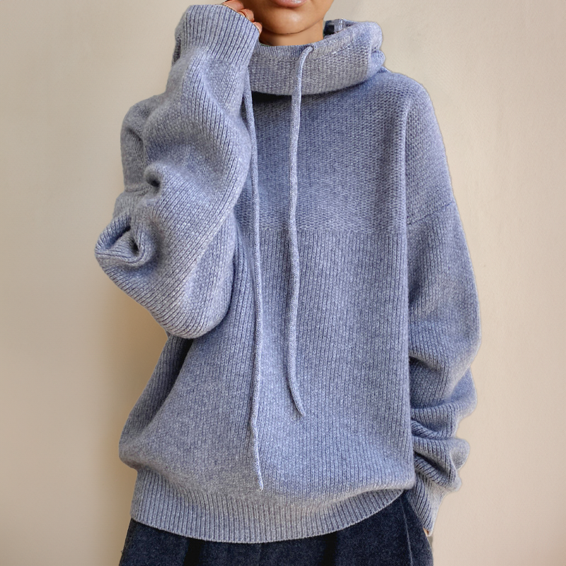 Women’s Ribbed Turtleneck Hoodie with Long Sleeves