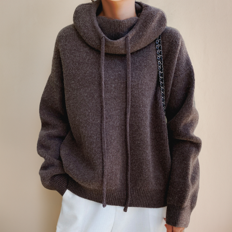 Women’s Ribbed Turtleneck Hoodie with Long Sleeves