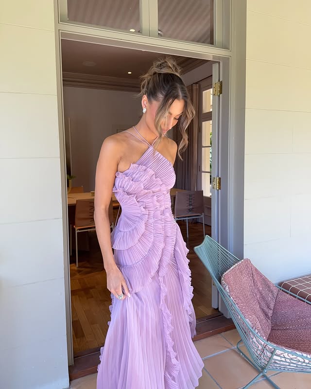 Women’s Ruffle Maxi Dress with Halter Neck & Asymmetrical Skirt
