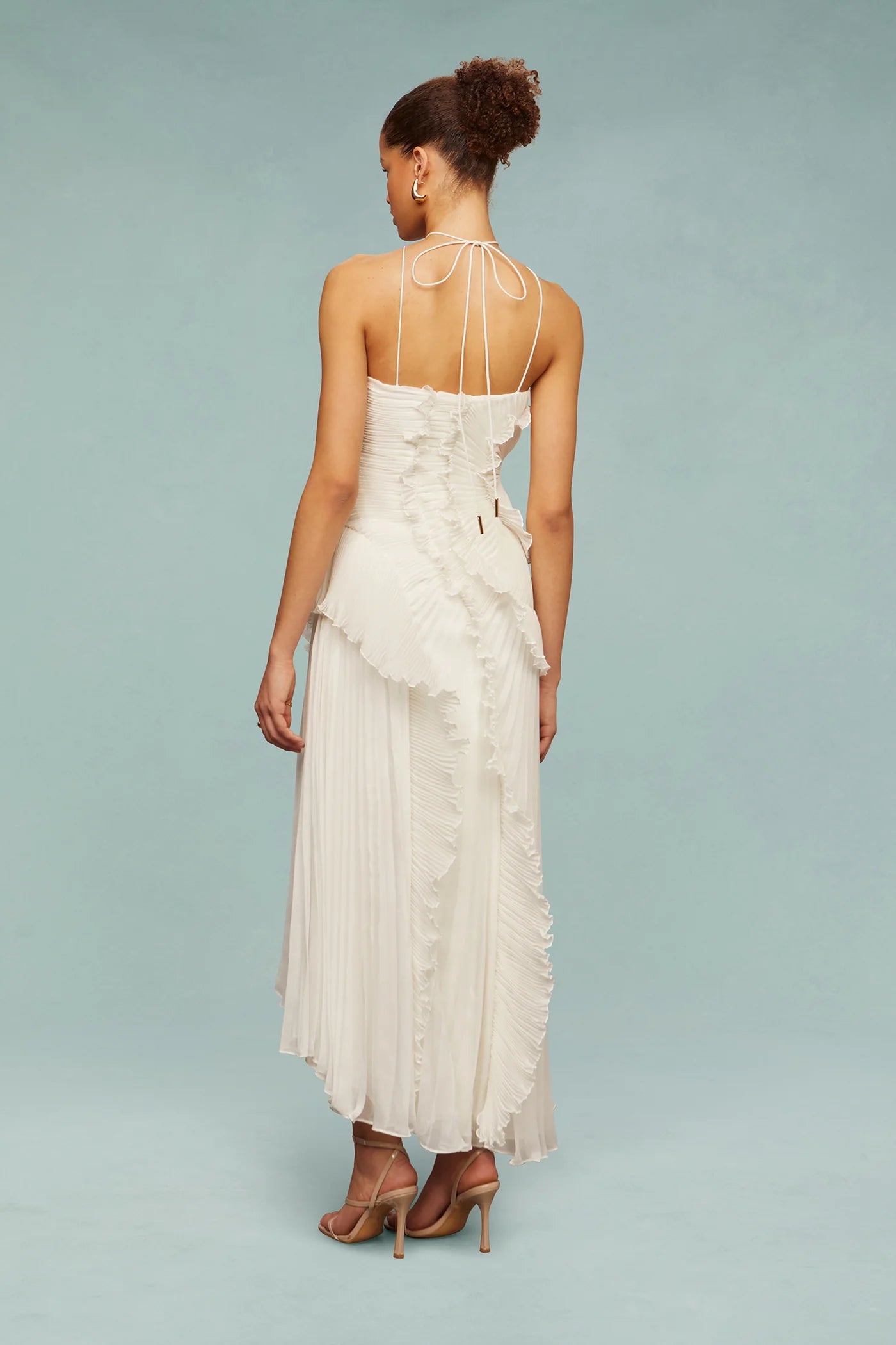 Women’s Ruffle Maxi Dress with Halter Neck & Asymmetrical Skirt