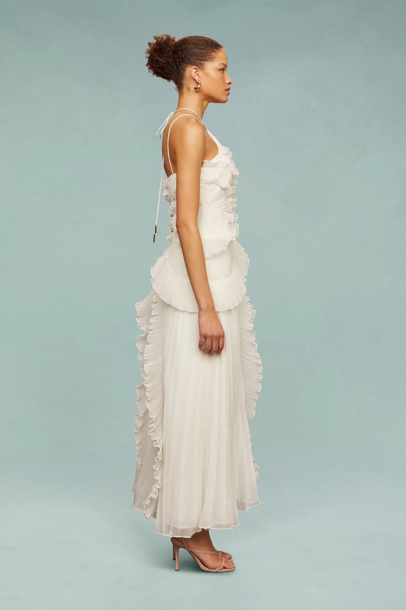 Women’s Ruffle Maxi Dress with Halter Neck & Asymmetrical Skirt