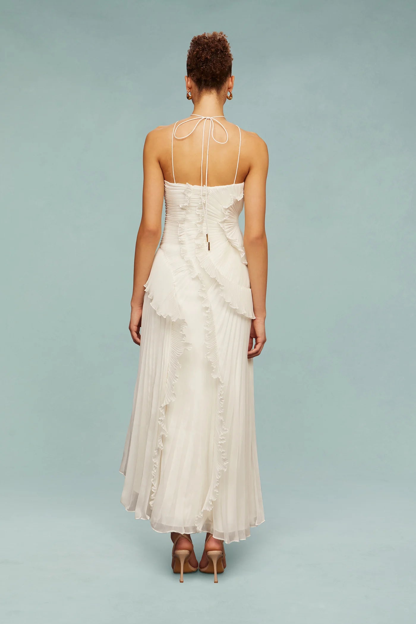 Women’s Ruffle Maxi Dress with Halter Neck & Asymmetrical Skirt