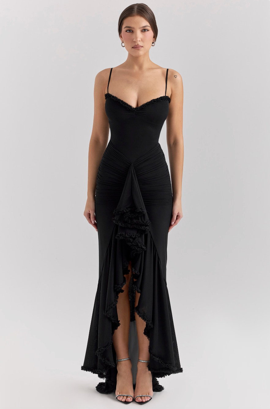 Women’s Ruffled Maxi Dress with Thin Straps