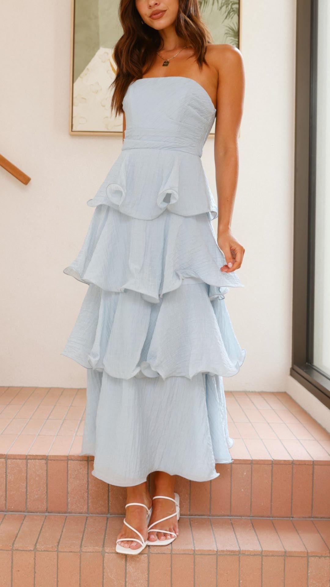 Women’s Strapless Maxi Dress with Tiered Ruffles