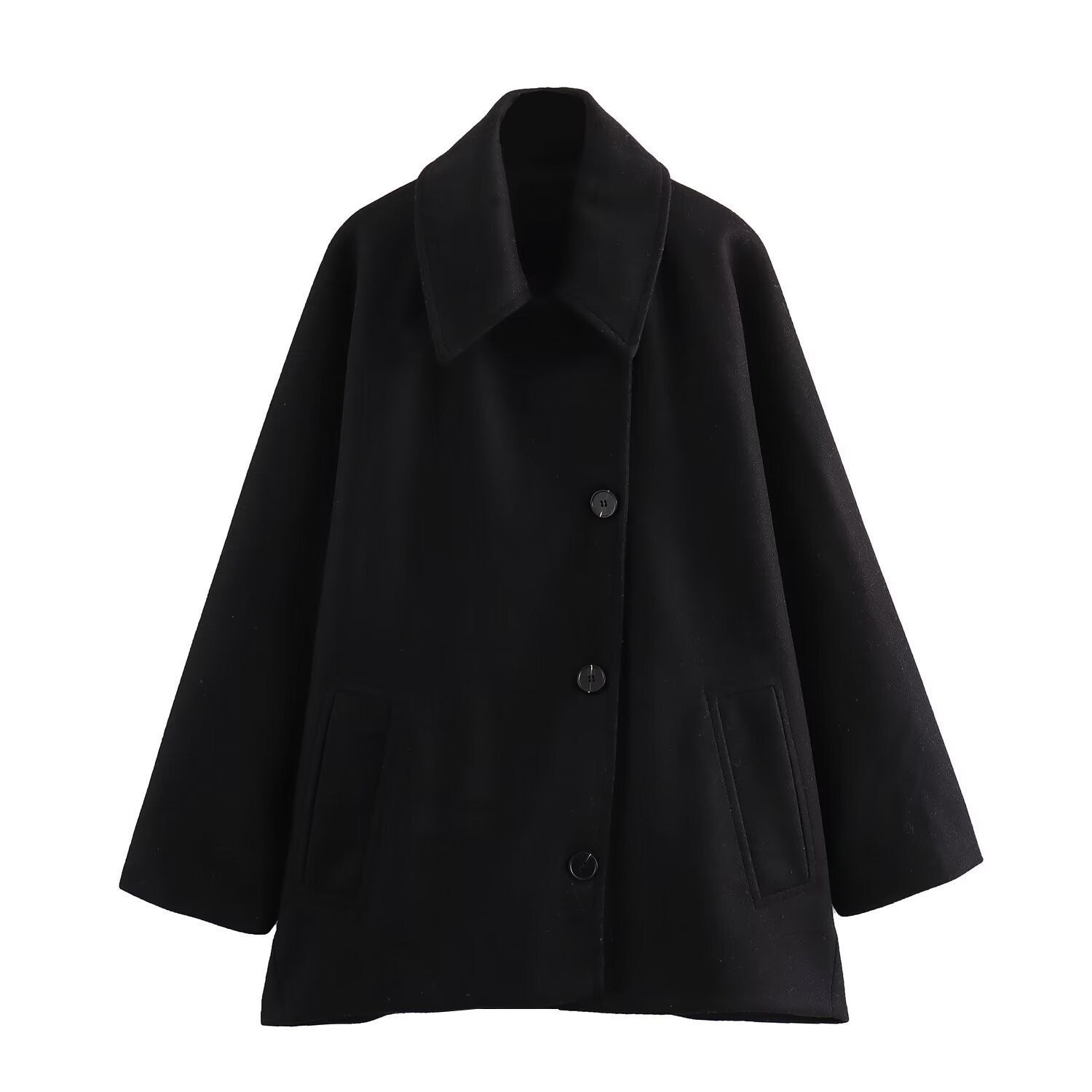 Women’s Winter Jacket With Wide Collar And Button Front Mid Length
