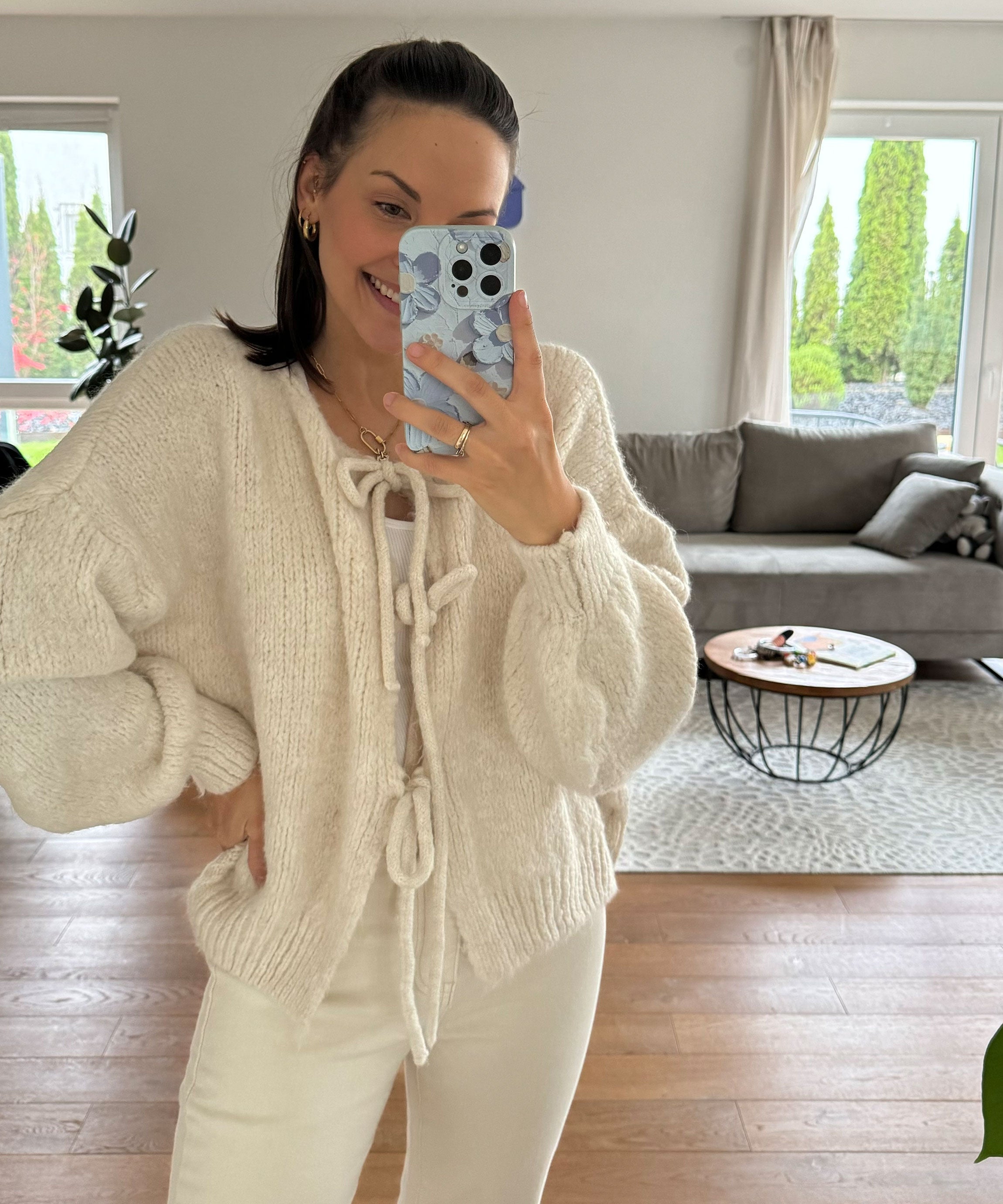 Women’s Beige Bow Cardigan