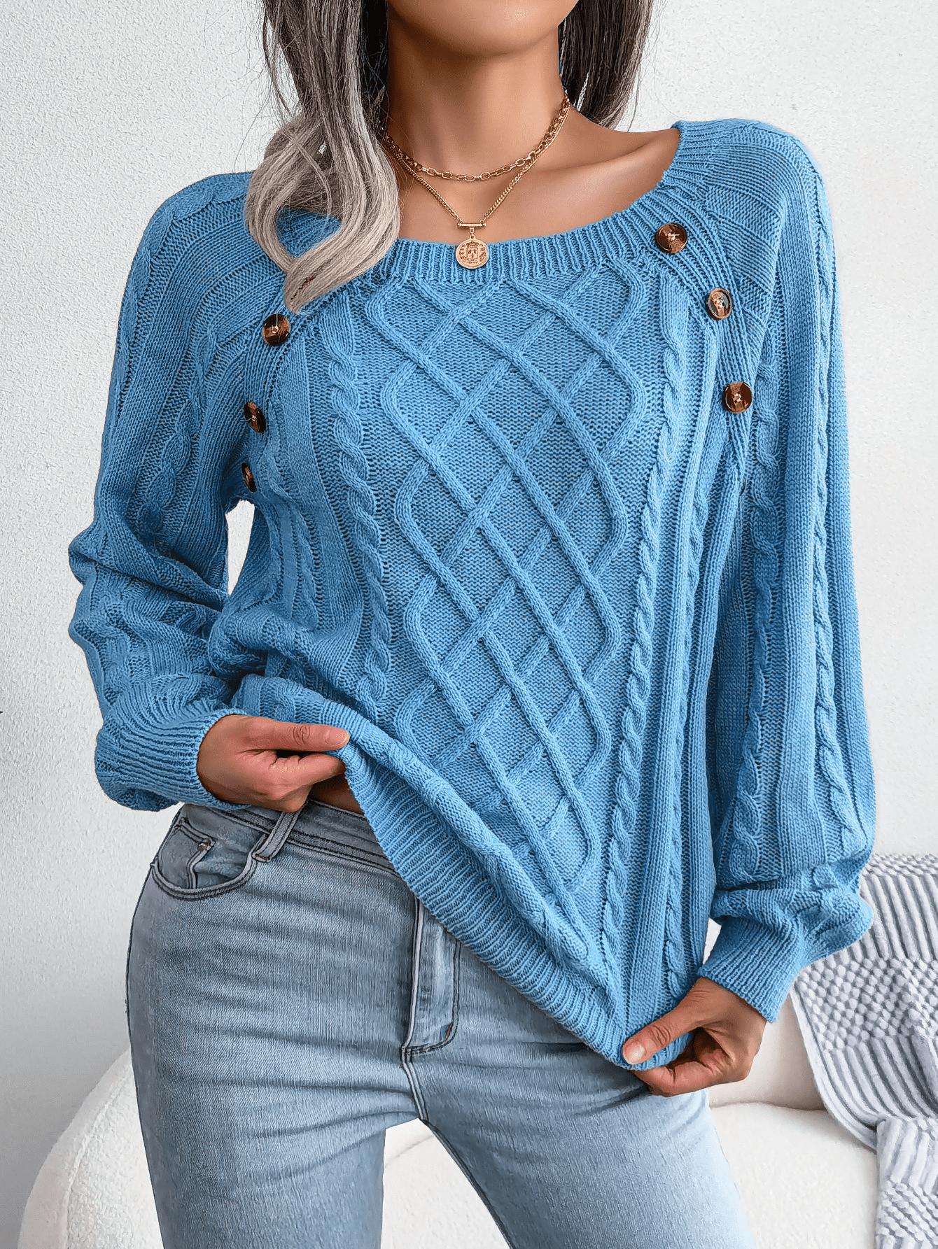 Women’s Cable Knit Jumper with Decorative Button Detail