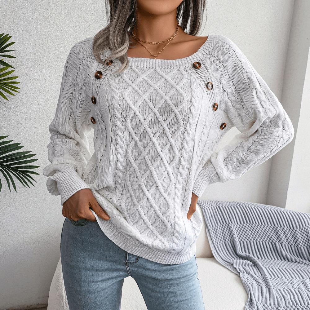 Women’s Cable Knit Jumper with Decorative Button Detail