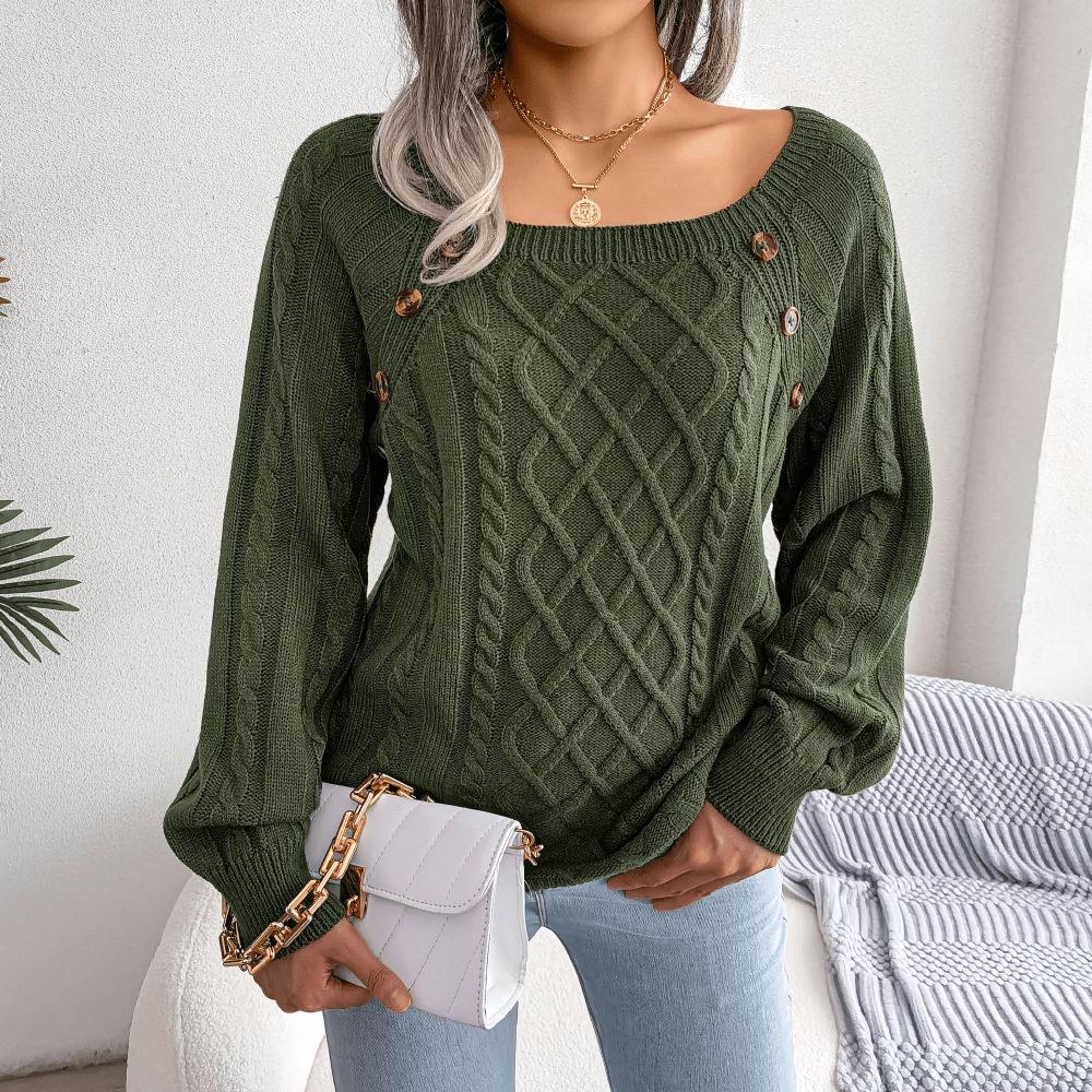 Women’s Cable Knit Jumper with Decorative Button Detail
