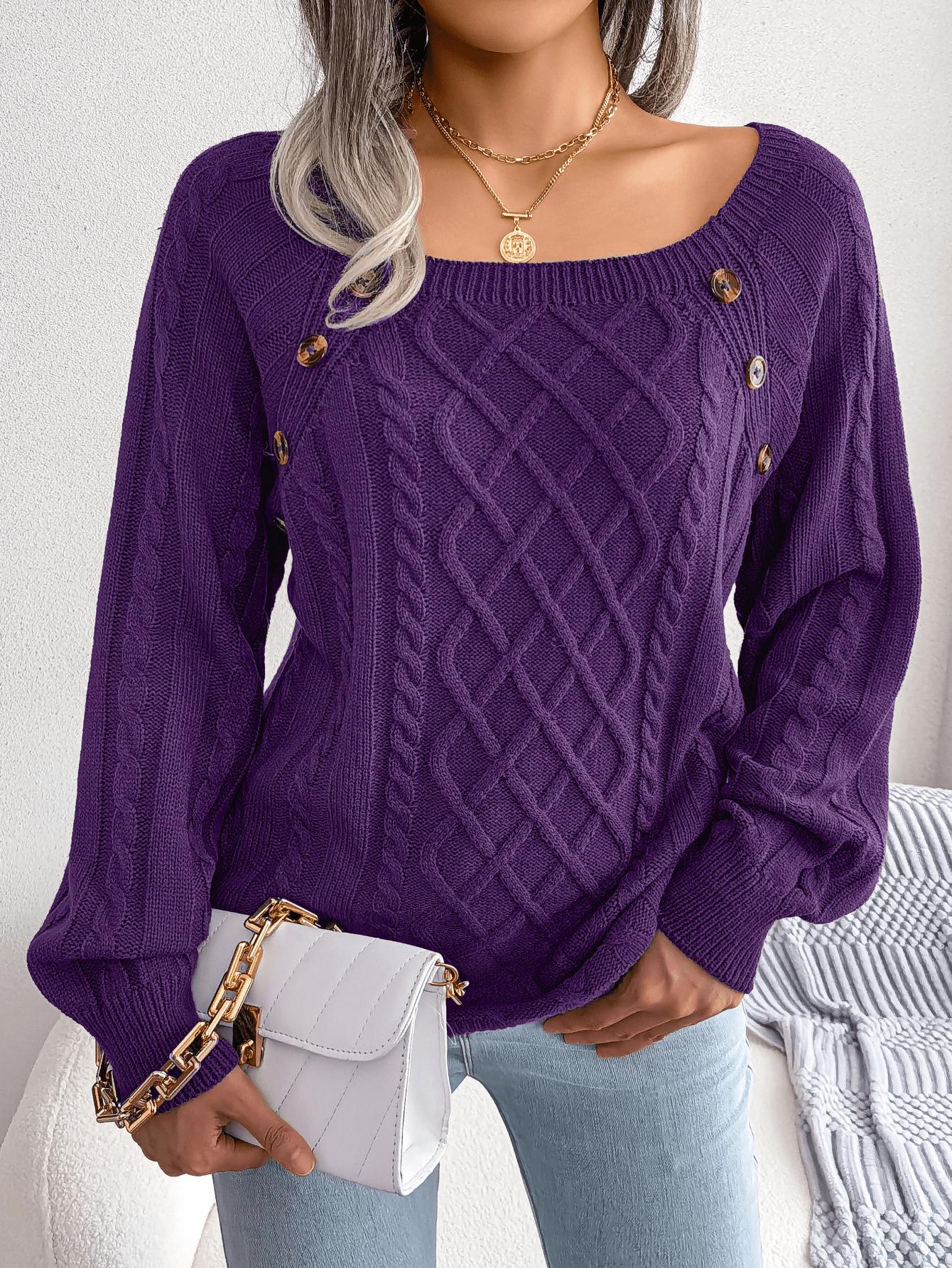 Women’s Cable Knit Jumper with Decorative Button Detail