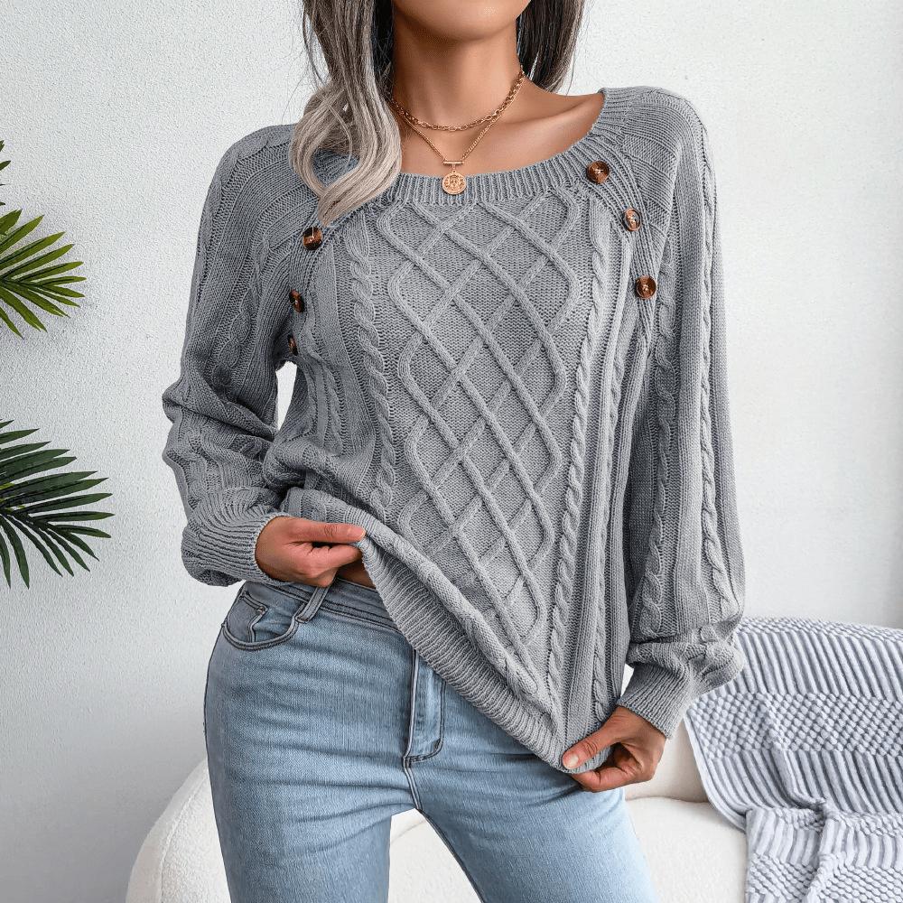Women’s Cable Knit Jumper with Decorative Button Detail