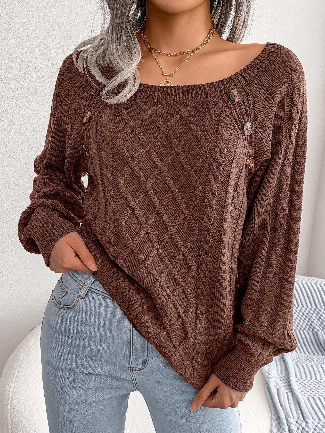 Women’s Cable Knit Jumper with Decorative Button Detail
