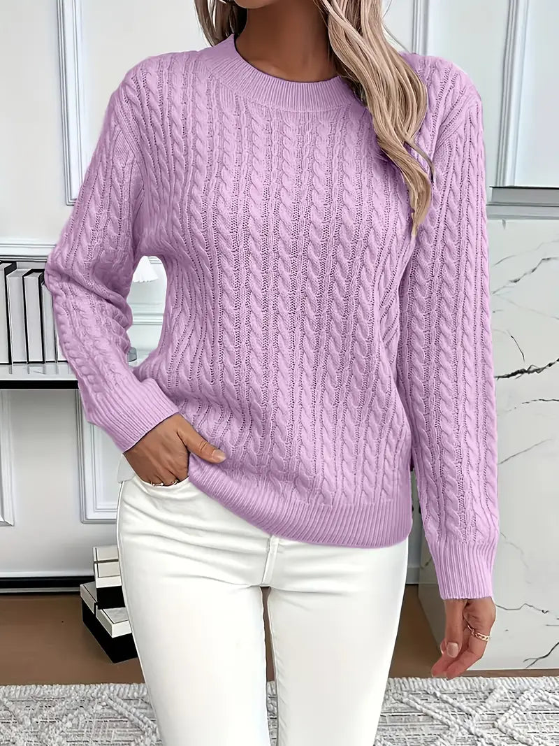 Women’s Cable Knit Jumper with Round Neck and Long Sleeves