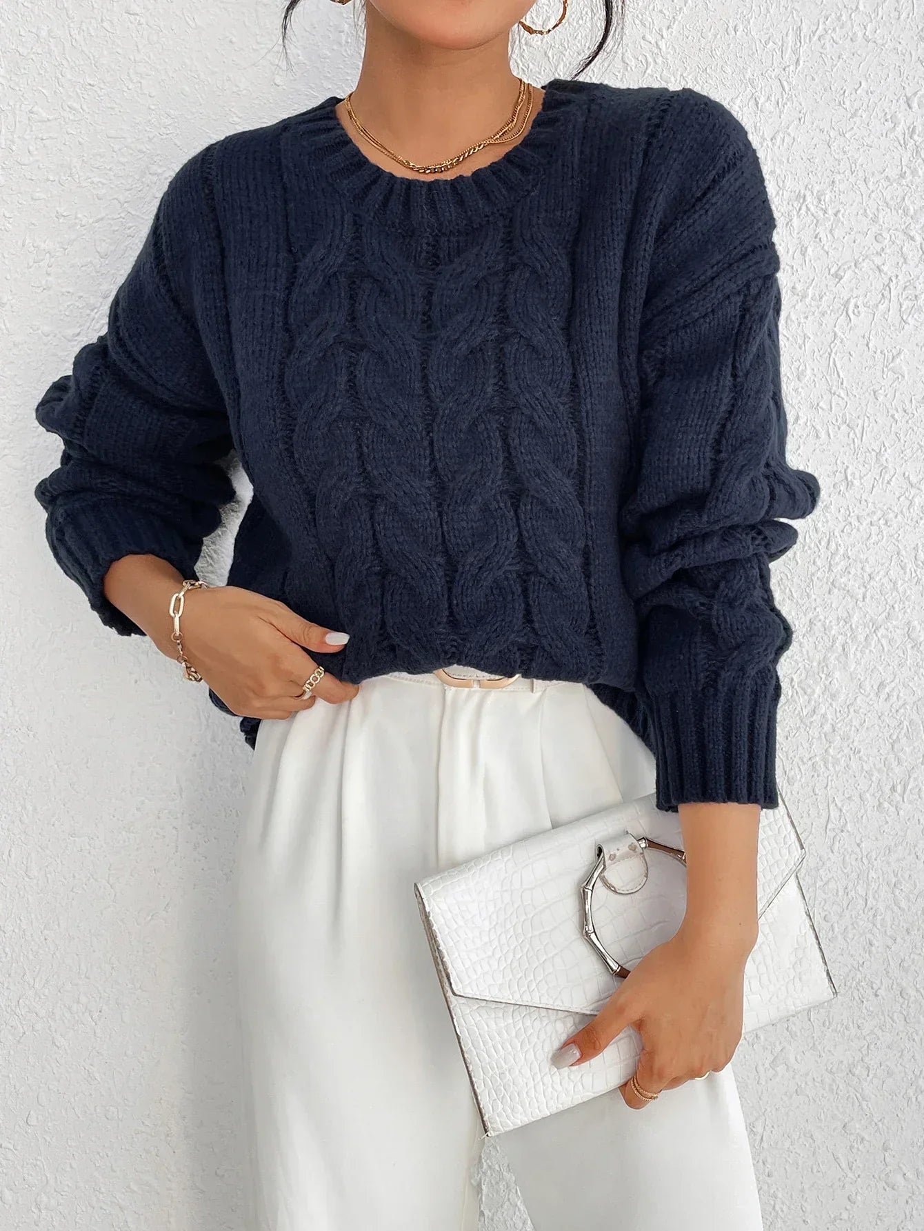 Women’s Cable Knit Loose Pullover Sweater