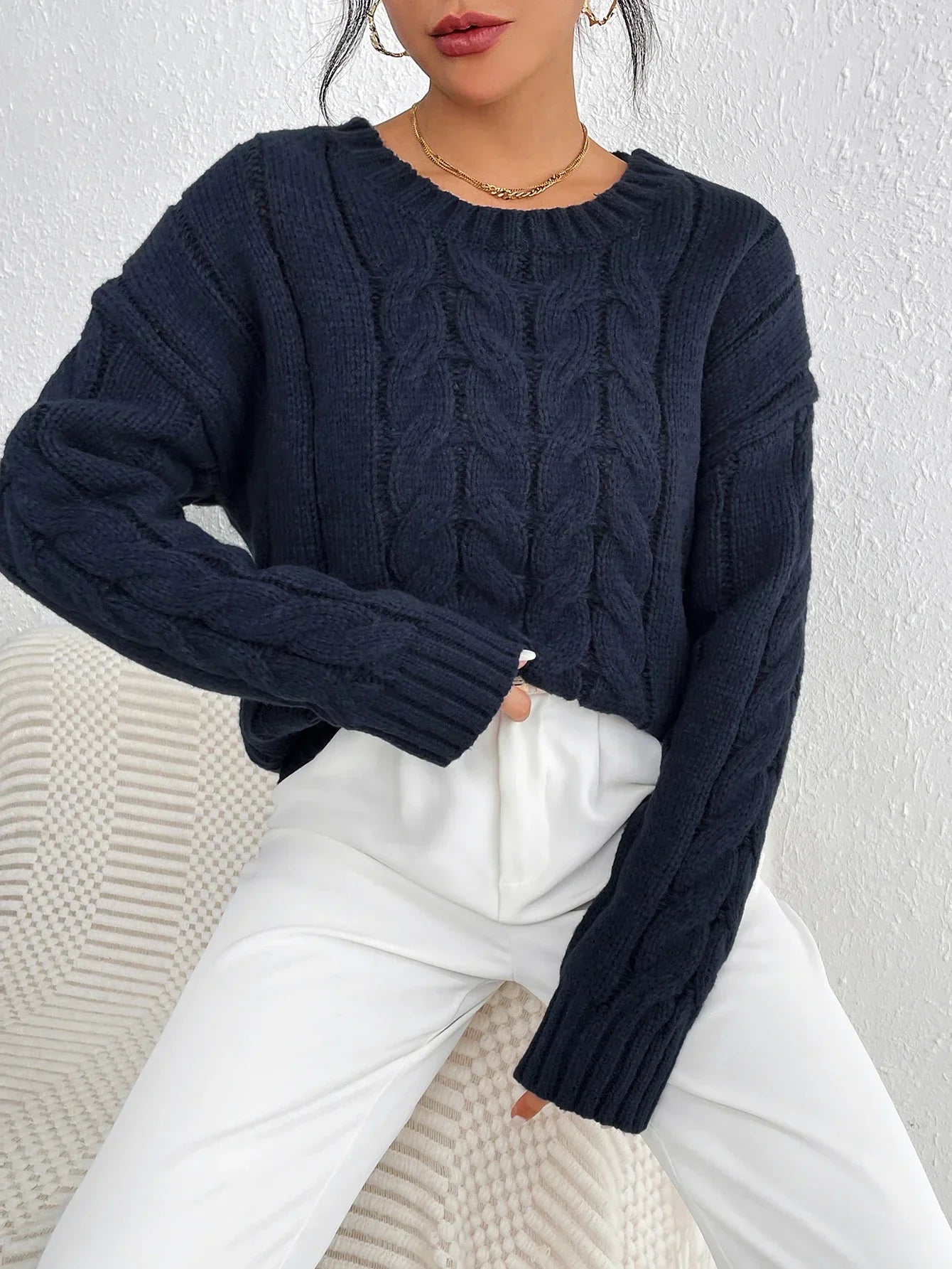 Women’s Cable Knit Loose Pullover Sweater