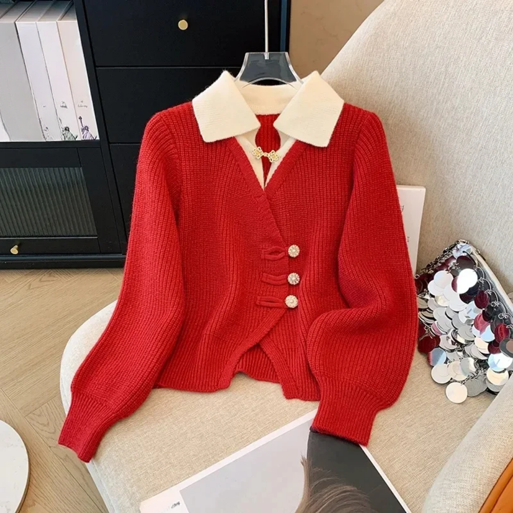 Women’s Cardigan With Decorative Buttons And Brooch