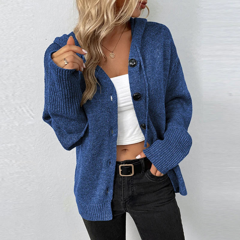 Women's Cardigan With Hood And Button Closure
