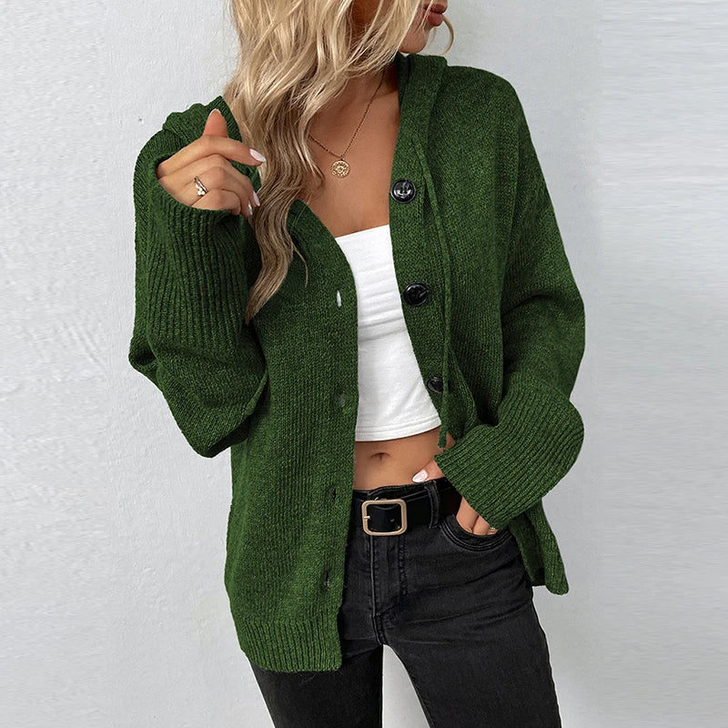 Women's Cardigan With Hood And Button Closure