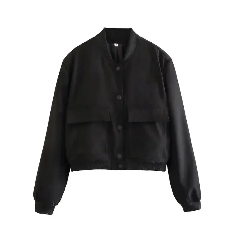 Women’s Cropped Baseball Collar Bomber Jacket