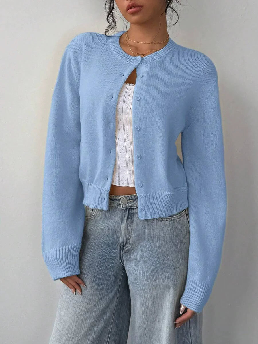 Women’s Cropped Cardigan with Button Front and Ribbed Trim