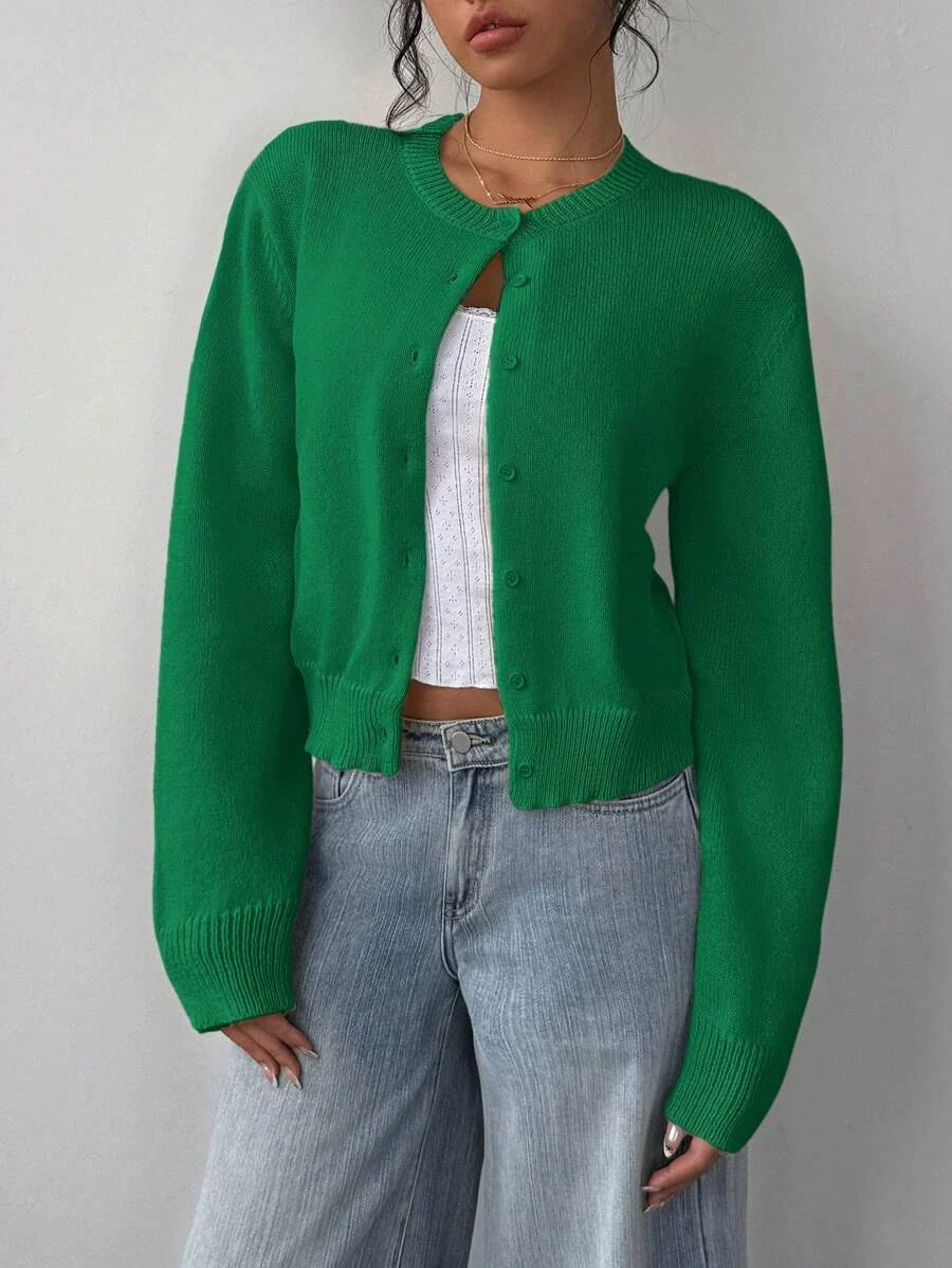 Women’s Cropped Cardigan with Button Front and Ribbed Trim