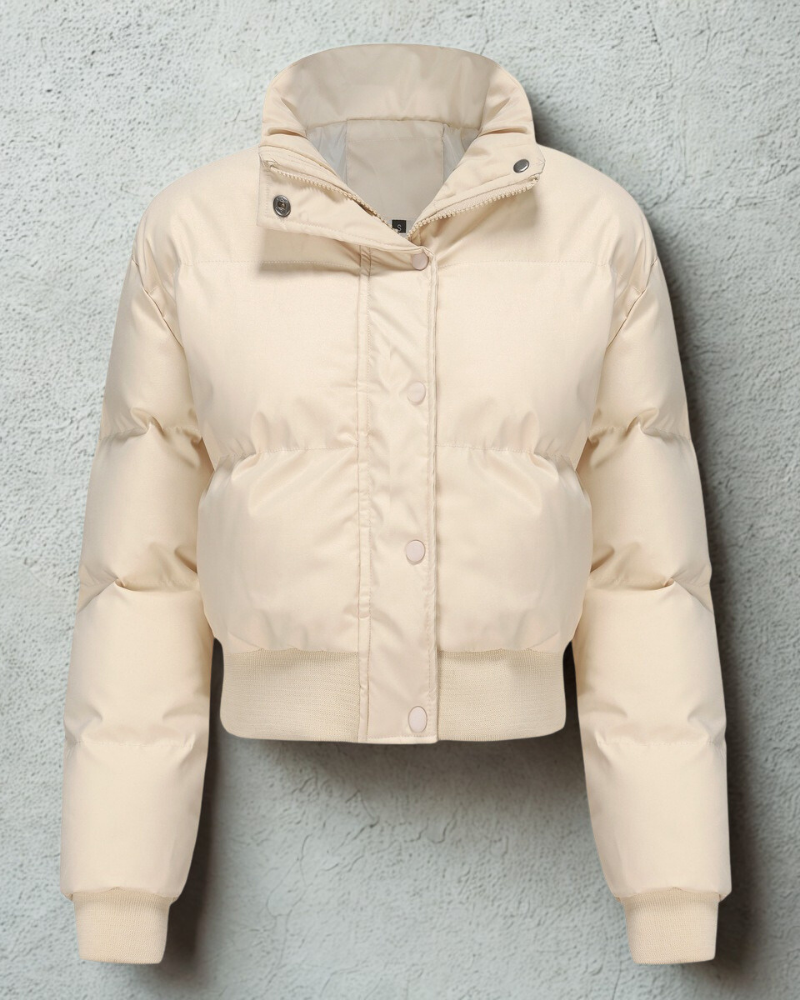 Women’s Cropped Puffer Jacket With Quilted Padding And High Collar