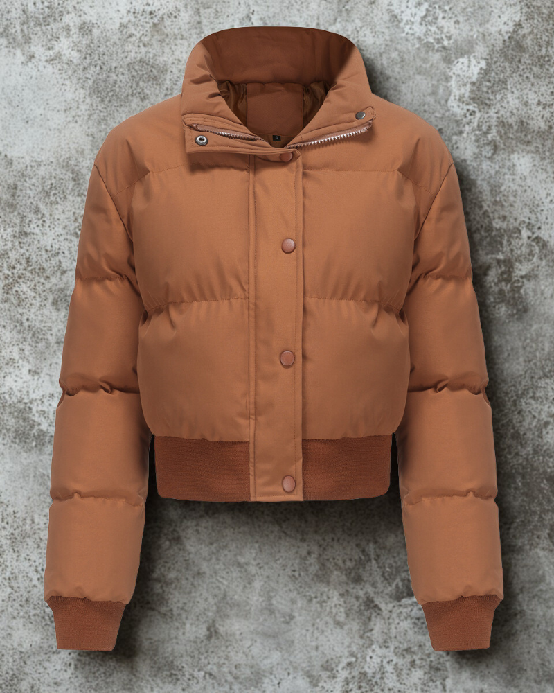 Women’s Cropped Puffer Jacket With Quilted Padding And High Collar