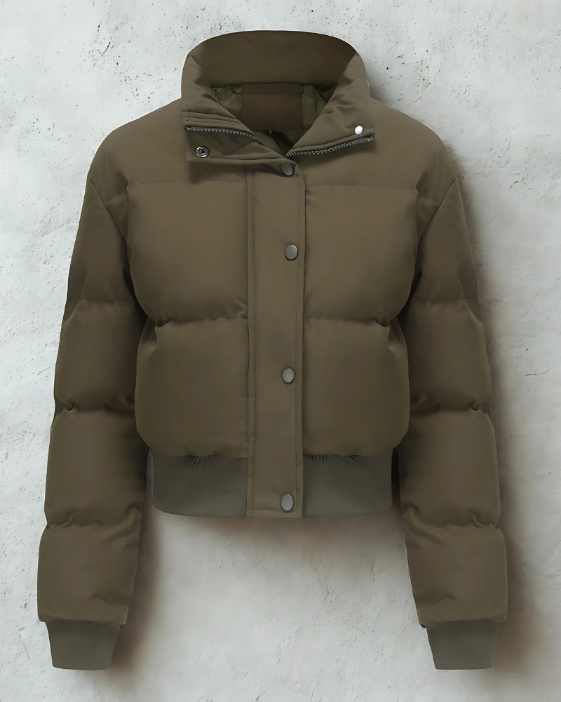 Women’s Cropped Puffer Jacket With Quilted Padding And High Collar