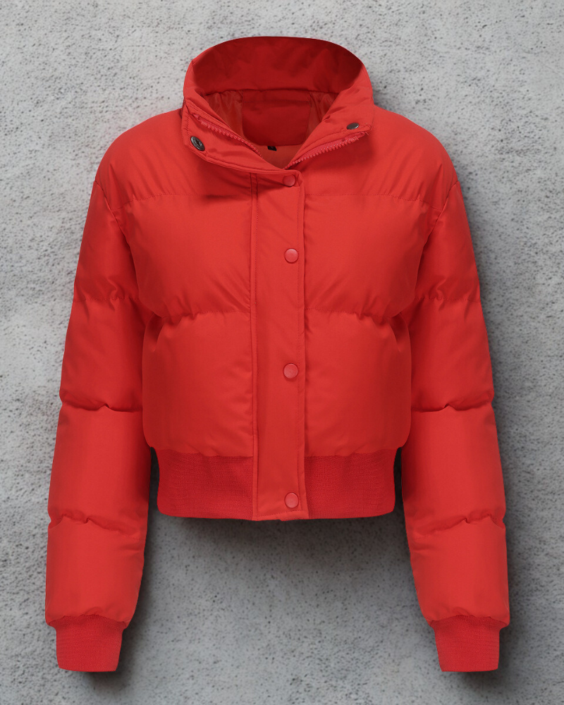 Women’s Cropped Puffer Jacket With Quilted Padding And High Collar