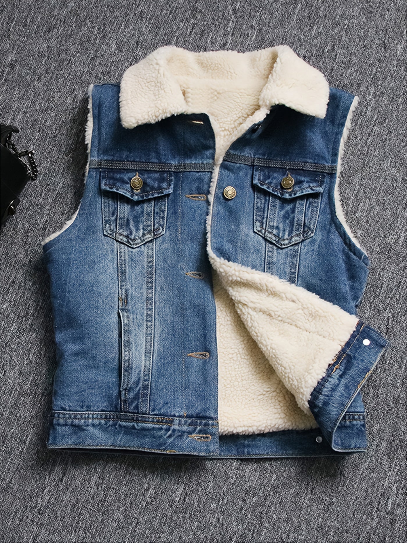 Women’s Denim Fleece-Lined Vest with Button Front