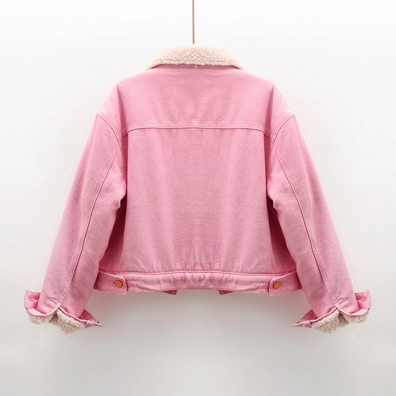 Women’s Denim Jacket with Faux Fur Lining and Short Length