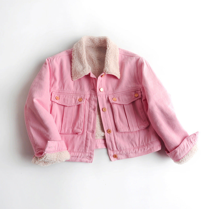 Women’s Denim Jacket with Faux Fur Lining and Short Length