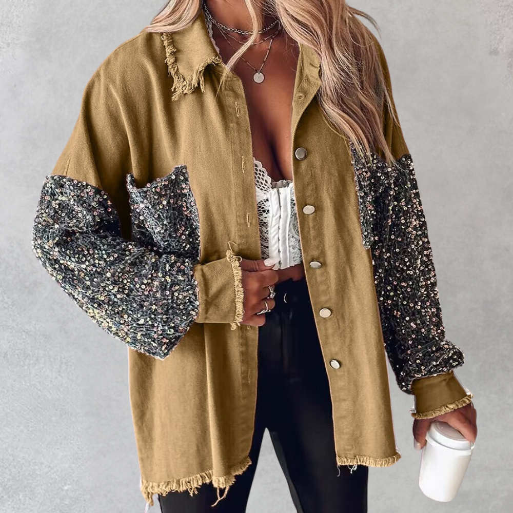Women’s Denim Jacket with Sequin Sleeves