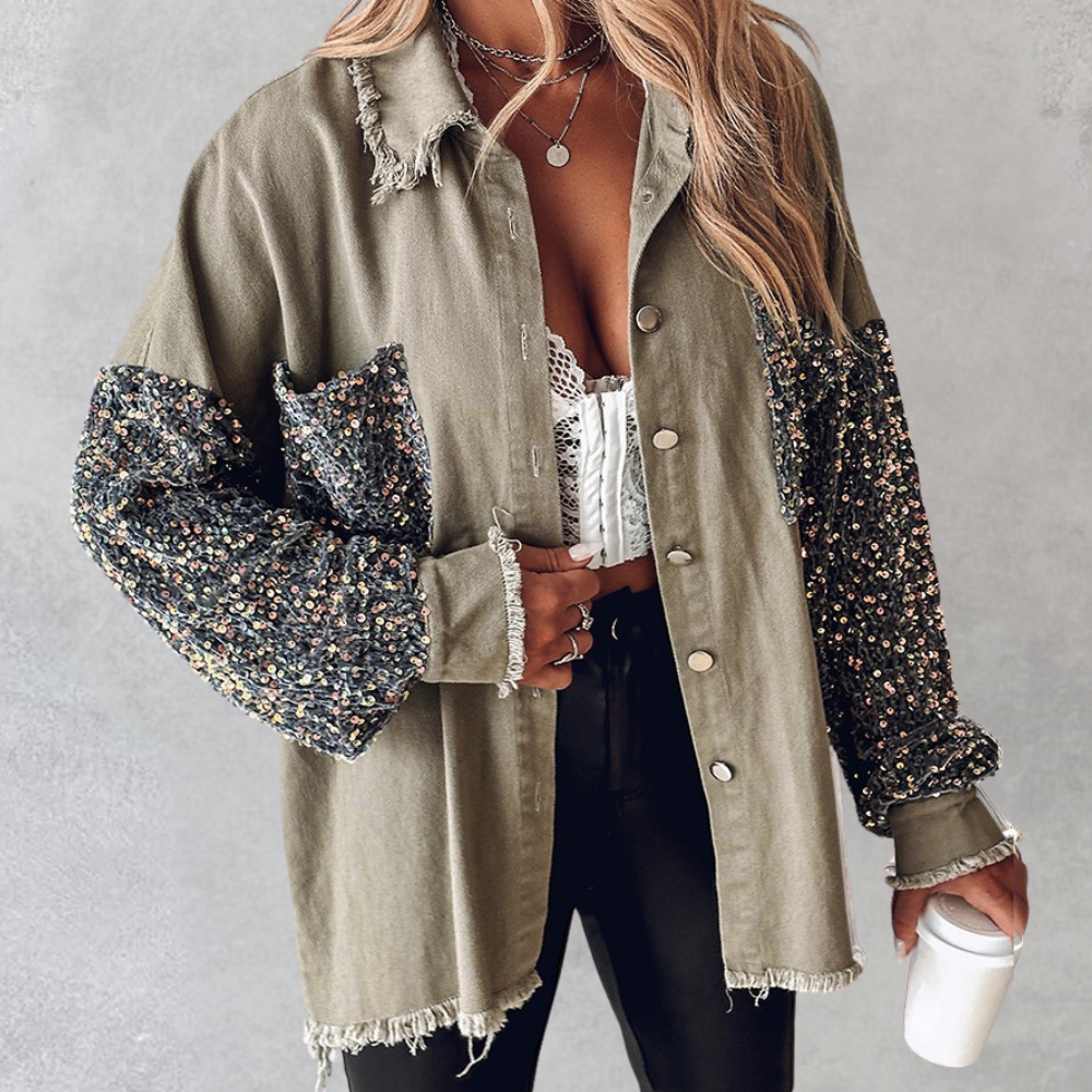 Women’s Denim Jacket with Sequin Sleeves