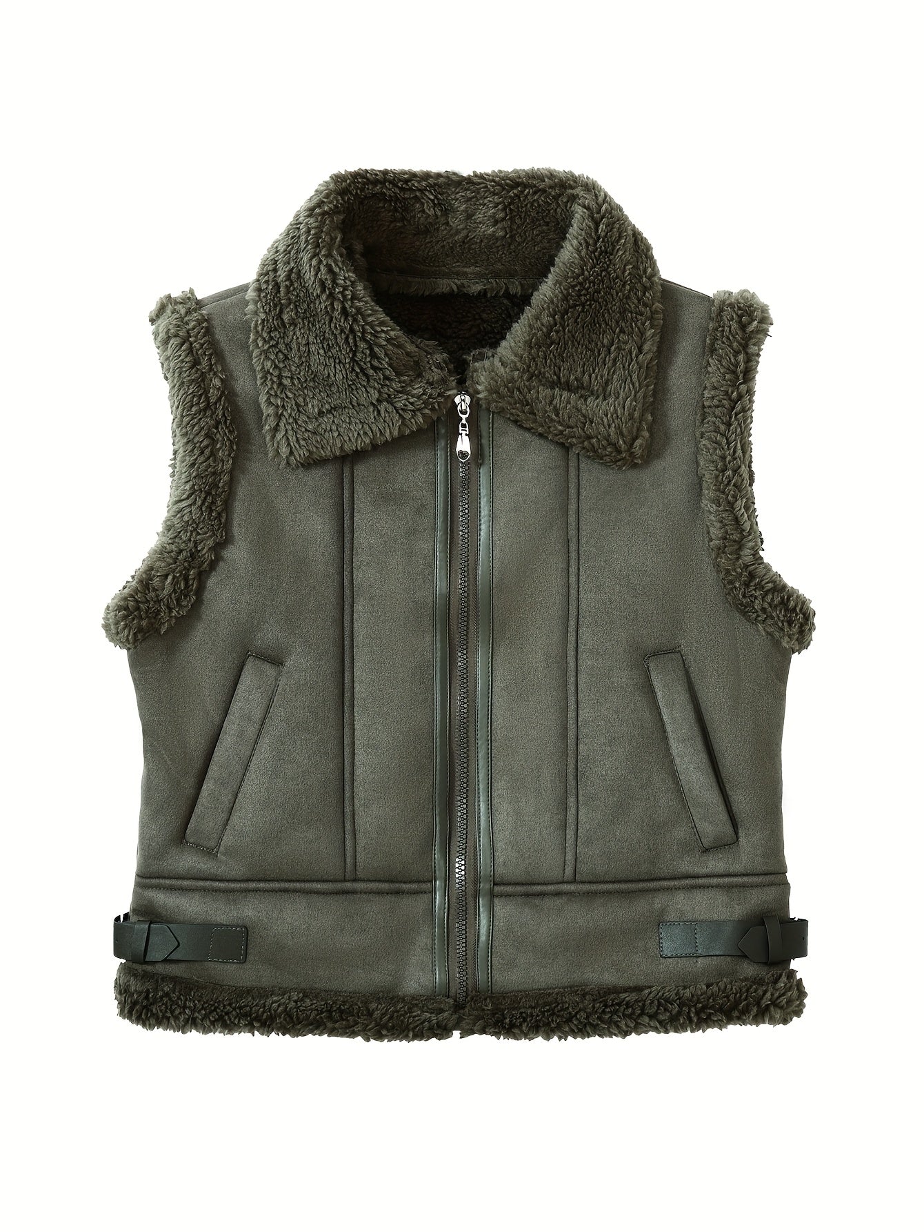 Women’s Faux-Shearling Zip Vest with Wide Collar
