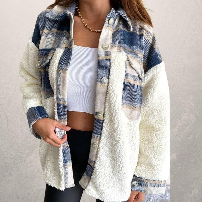 Women’s Fine Cotton Plaid Jacket with Sherpa Panels