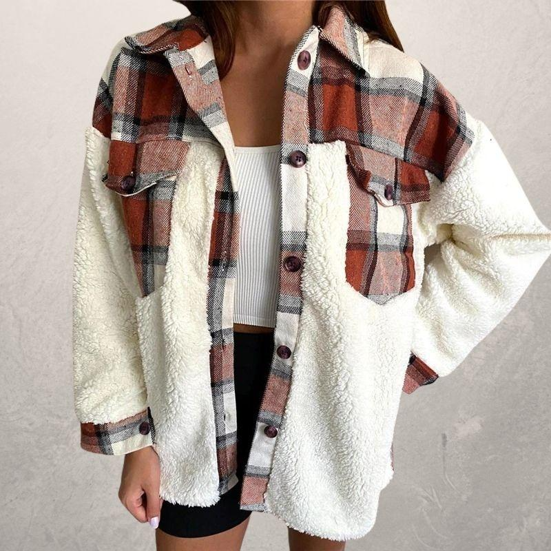 Women’s Fine Cotton Plaid Jacket with Sherpa Panels