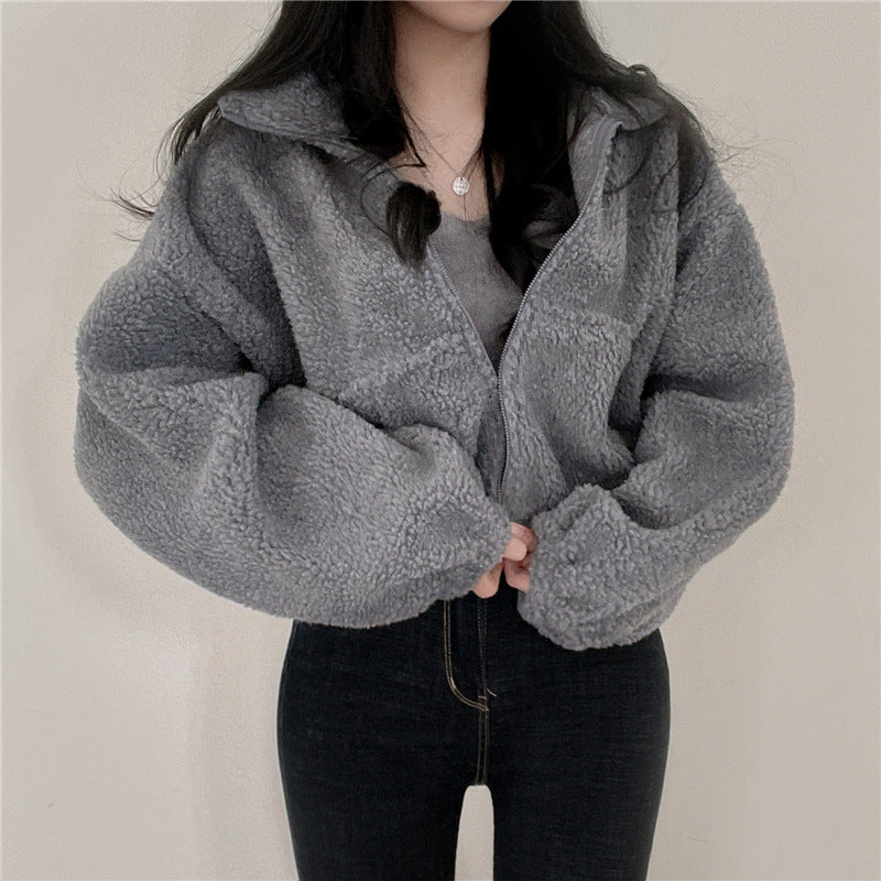 Women’s Fuzzy Fleece Zip Jacket with Pockets