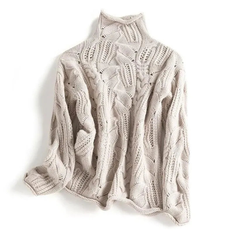Women’s High Neck Jumper with Open Knit Pattern
