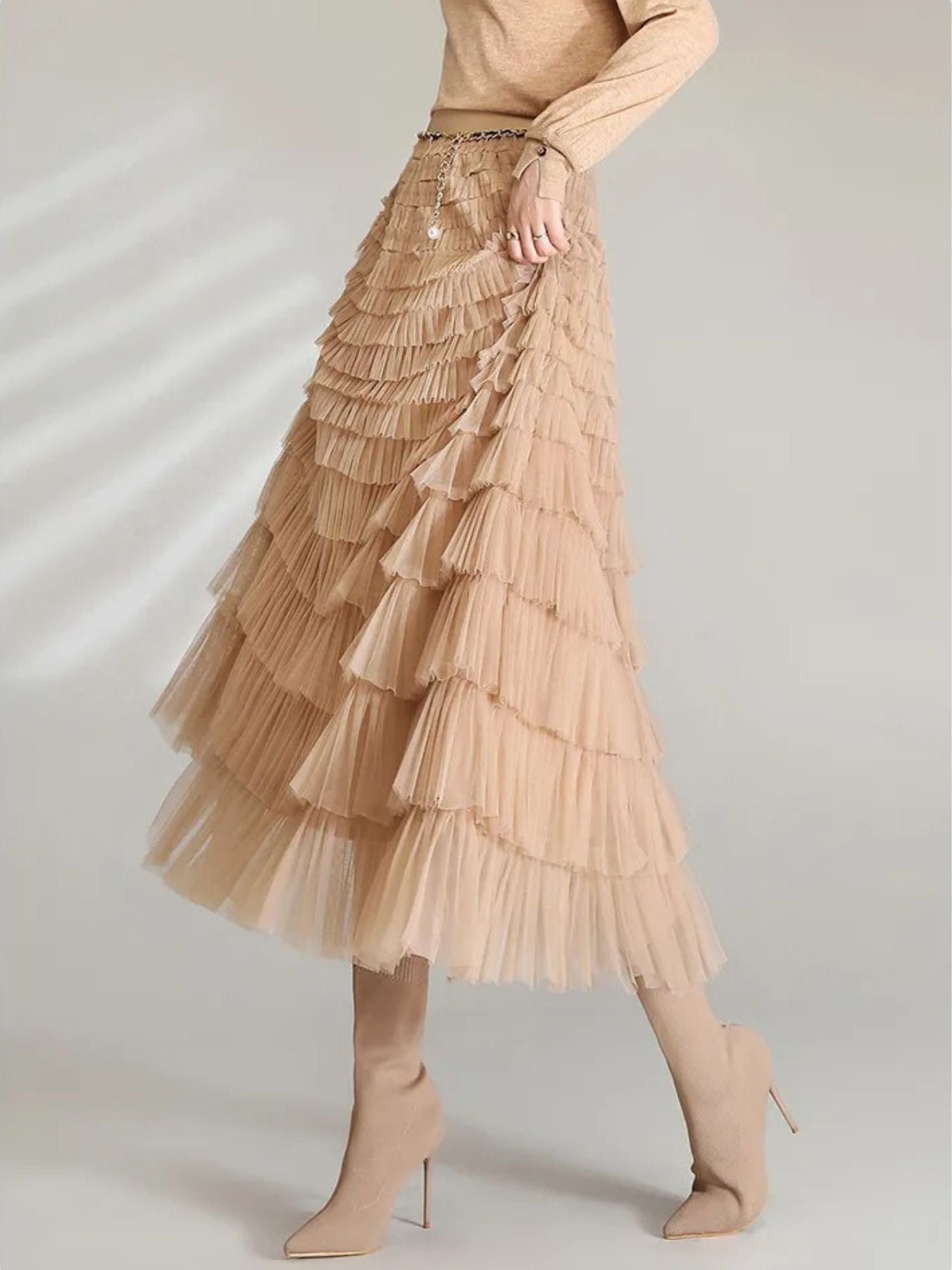 Women’s High-Waist Skirt with Tiered Layers