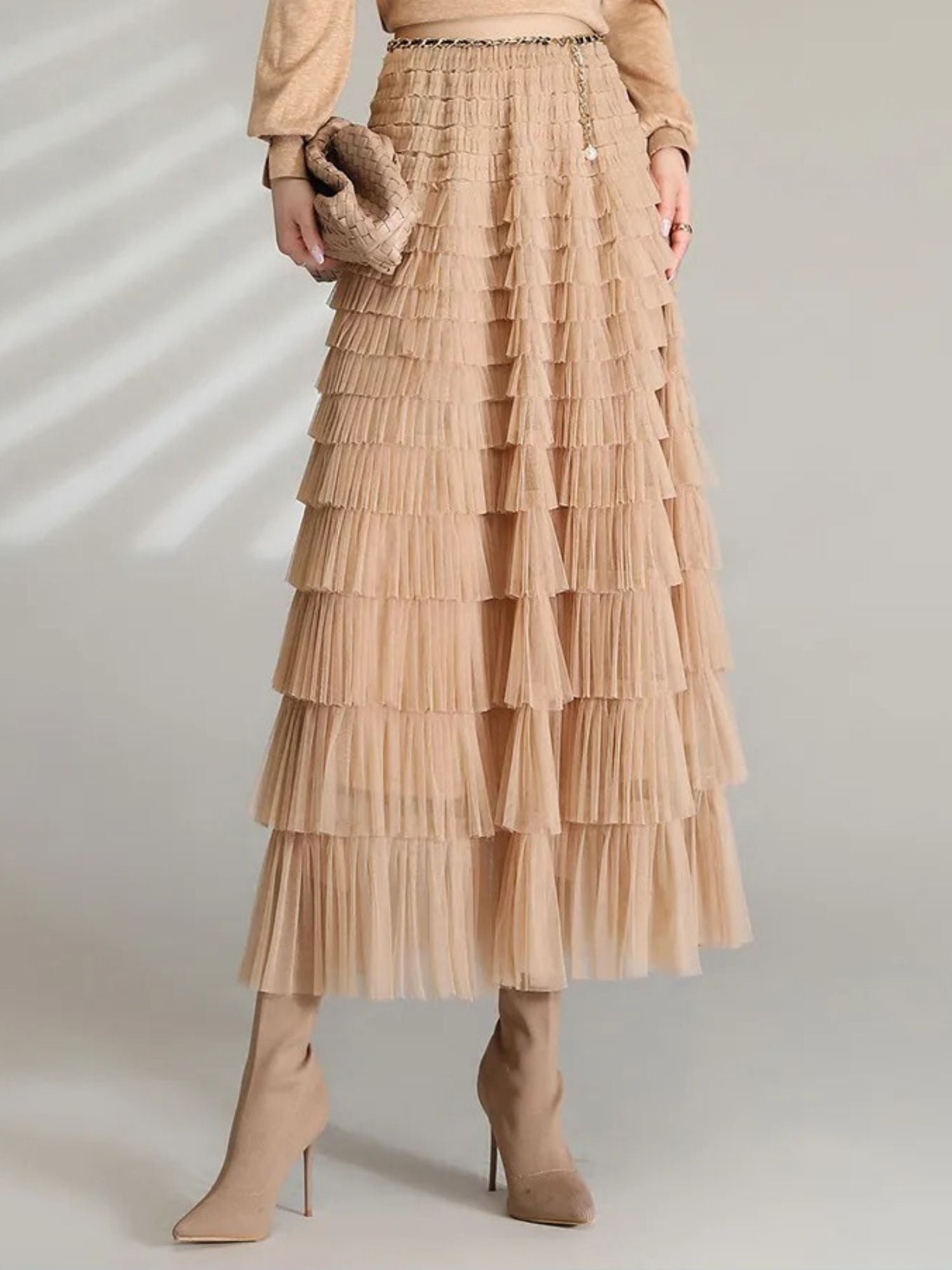 Women’s High-Waist Skirt with Tiered Layers