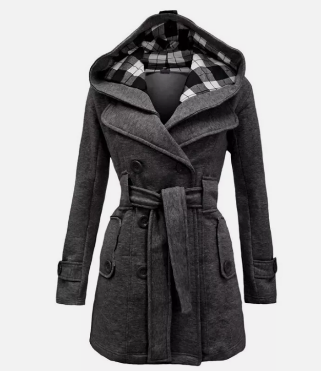 Women’s Hooded Trench Coat with Front Buttons