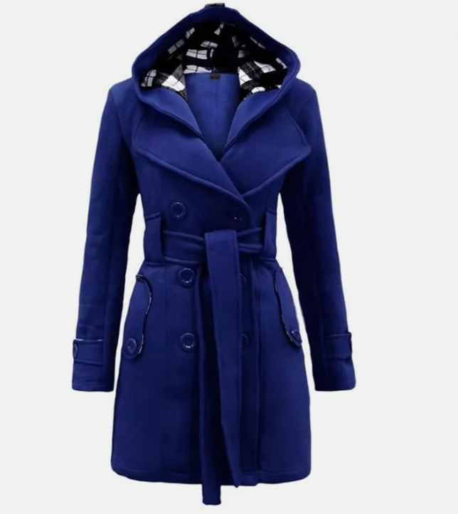 Women’s Hooded Trench Coat with Front Buttons