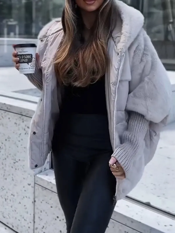 Women’s Hooded Winter Coat with Faux-Fur Texture