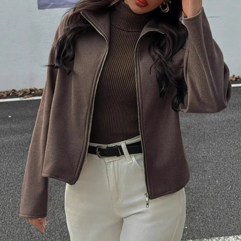 Women’s Jacket With Cropped Length And Stand Collar