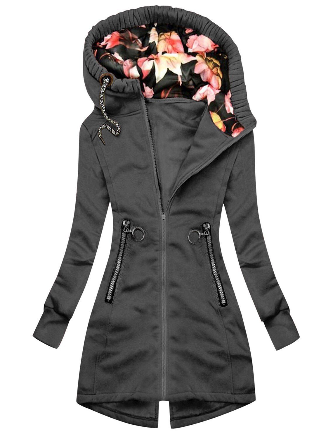 Women’s Jacket with Hood Floral Pattern and Long Sleeves