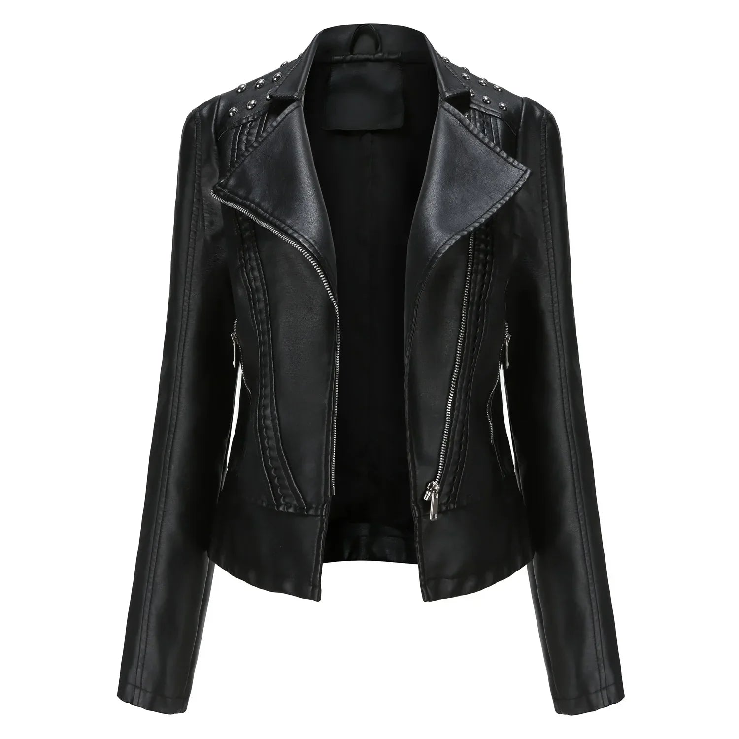 Women’s Jacket with Punk Rivets and Classic Collar